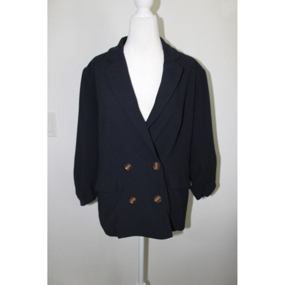 Anthropologie Navy Blue Double Breasted Relaxed Crepe Blazer Jacket Small